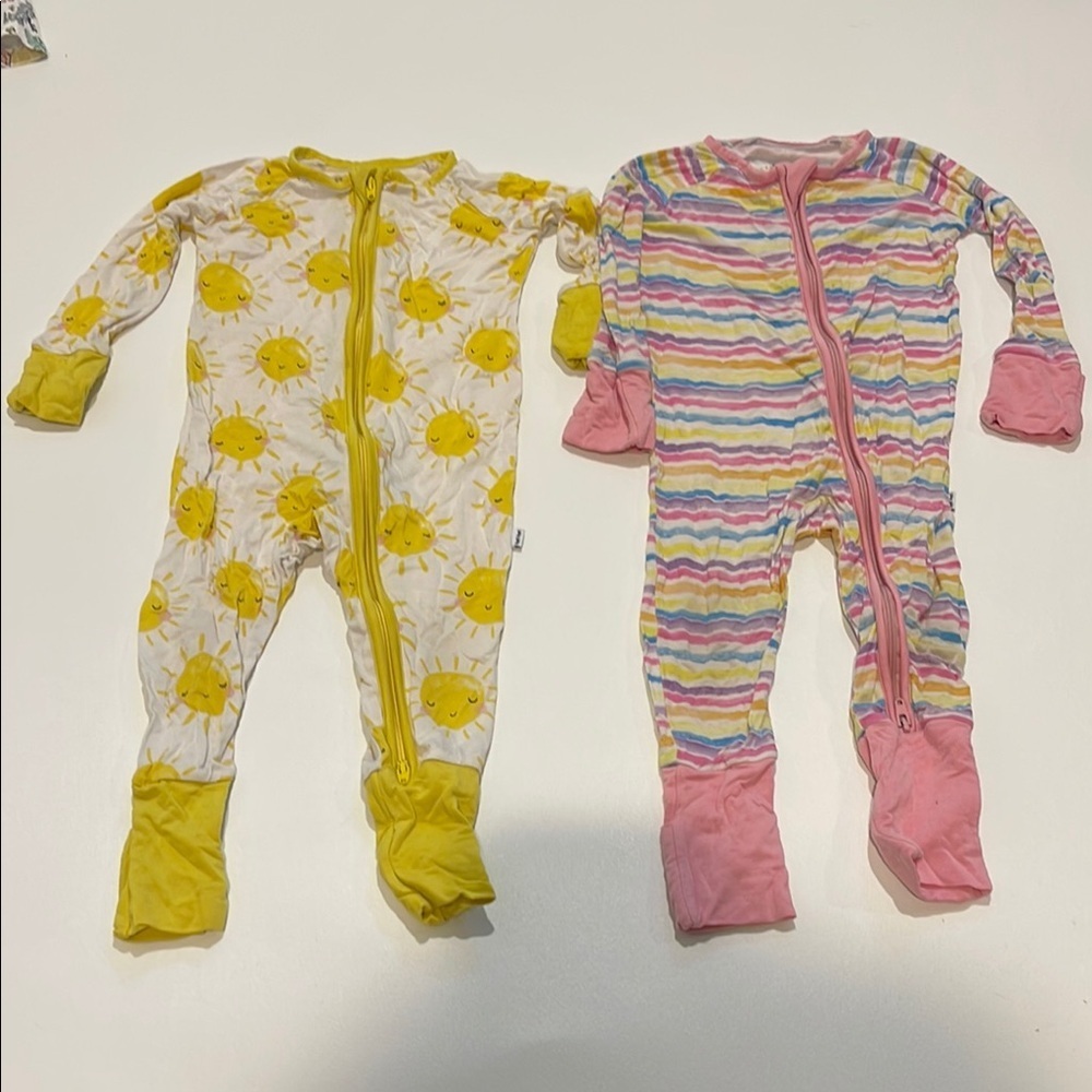 Little Sleepies Yellow Sunshine and Pink Striped Footies Pack of Two